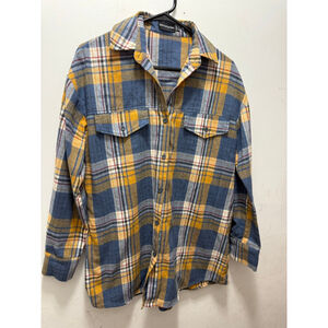 Women's PRETTYLITTLETHING Plaid Button Down Shirt Size 4 Blue Yellow